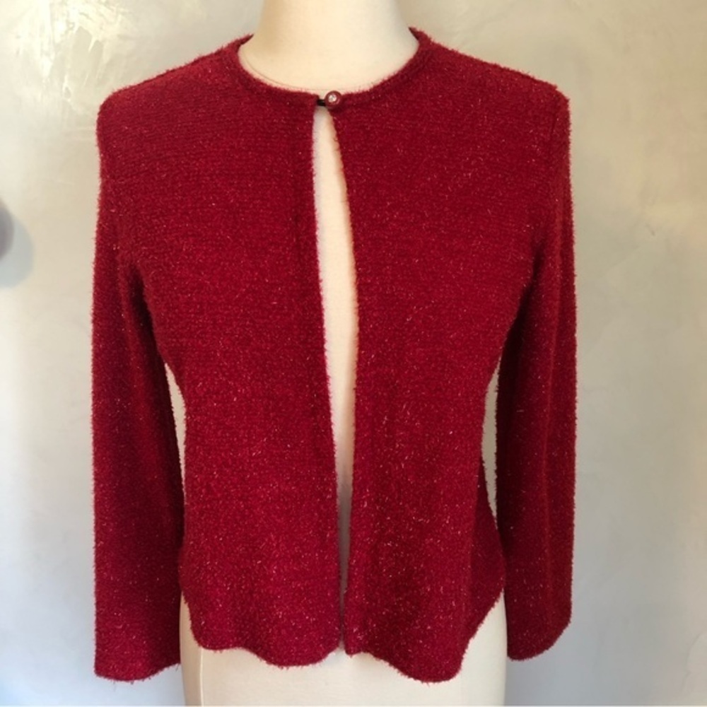Vintage 90’s AGB byer California Red fuzzy, sparkle cardigan Size P12